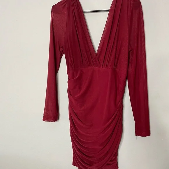 Fashion Nova Deep V-Neck Red Dress - Picture 4 of 8